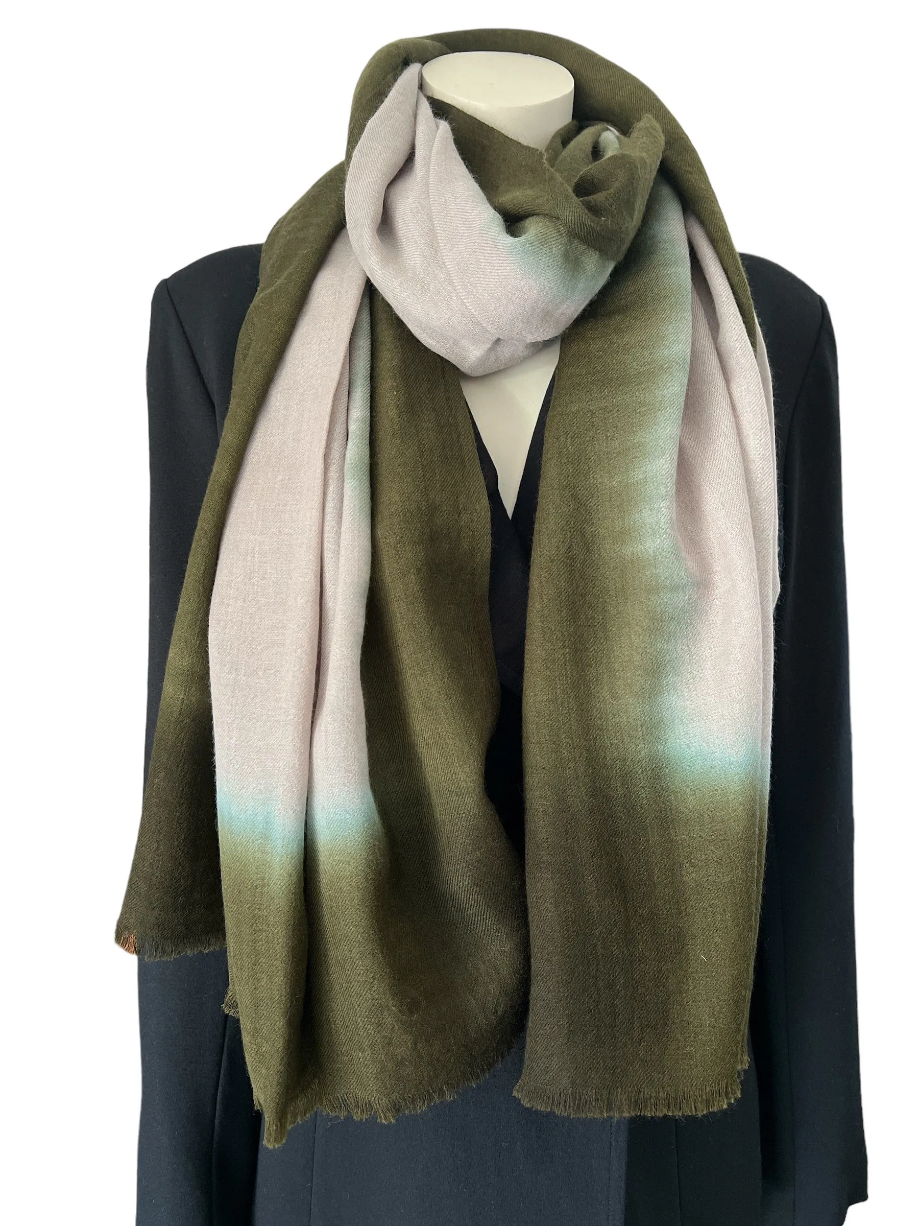 🫒 Pure Wool Luxury Scarf Tie Dye Olive Beige