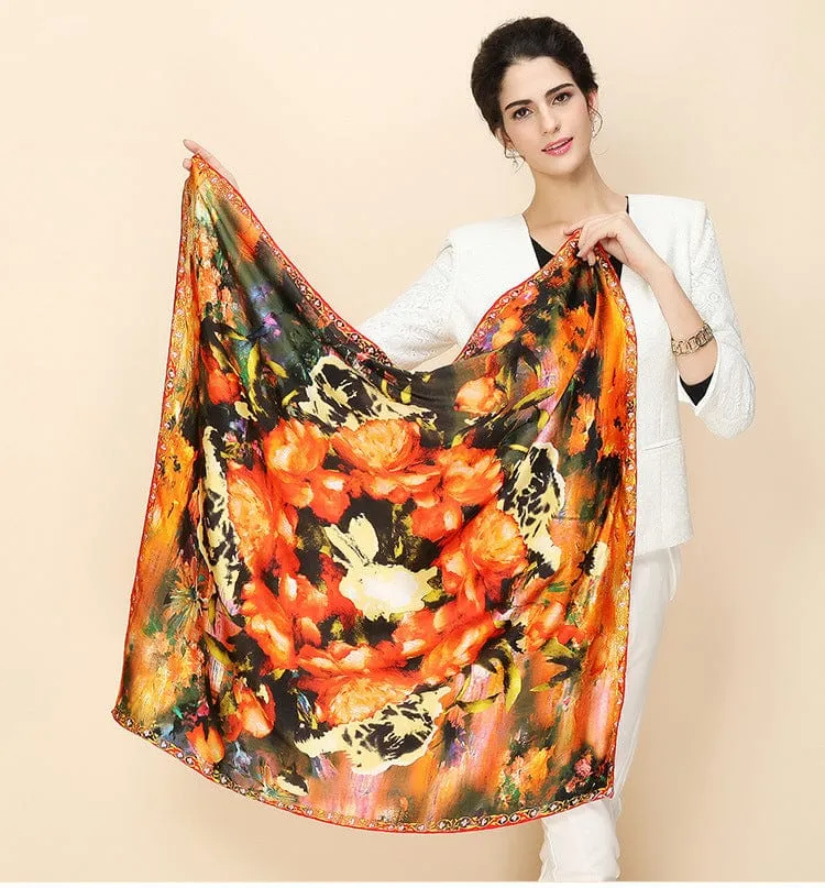 90*90CM 100% Real Silk Square Scarf  Van Gogh Classic Oil Paiting Scarf Starry Night and More