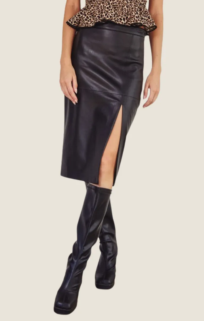 Adira Black Vegan Leather Skirt