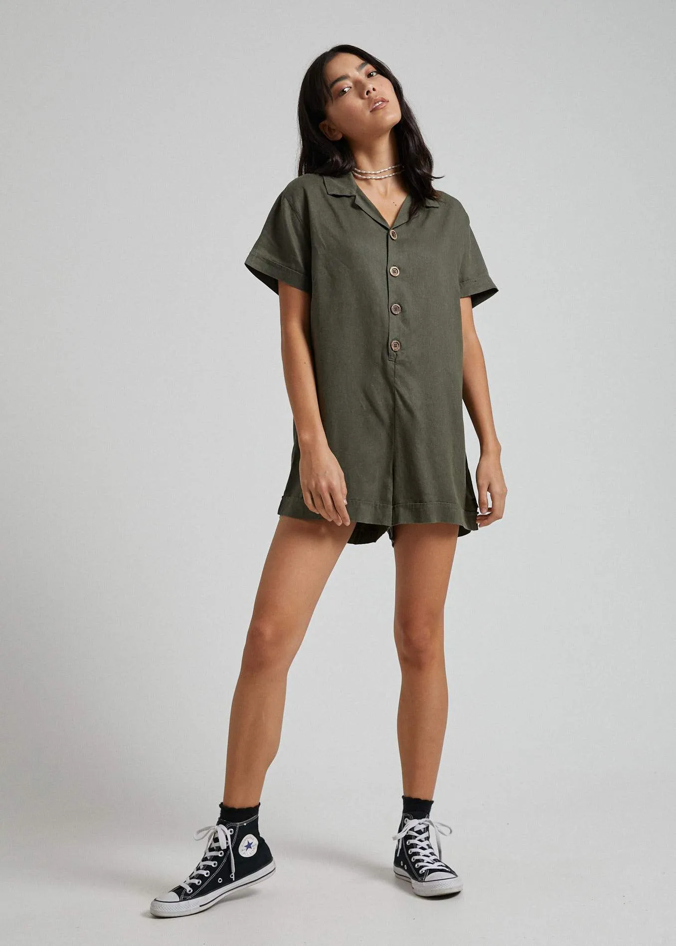 Afends Womens Kokomo - Hemp Playsuit - Military