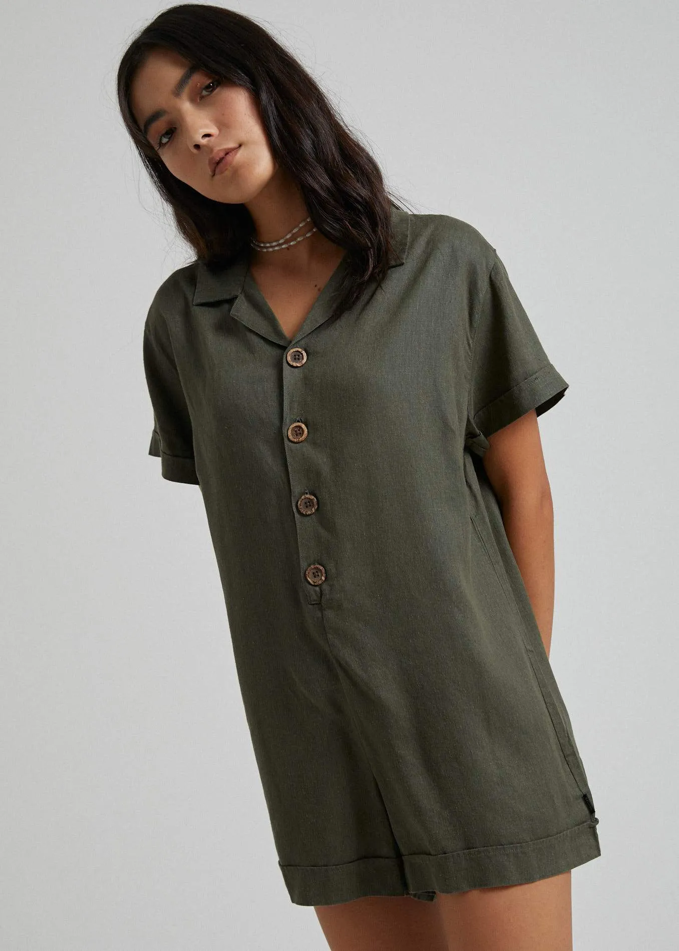 Afends Womens Kokomo - Hemp Playsuit - Military