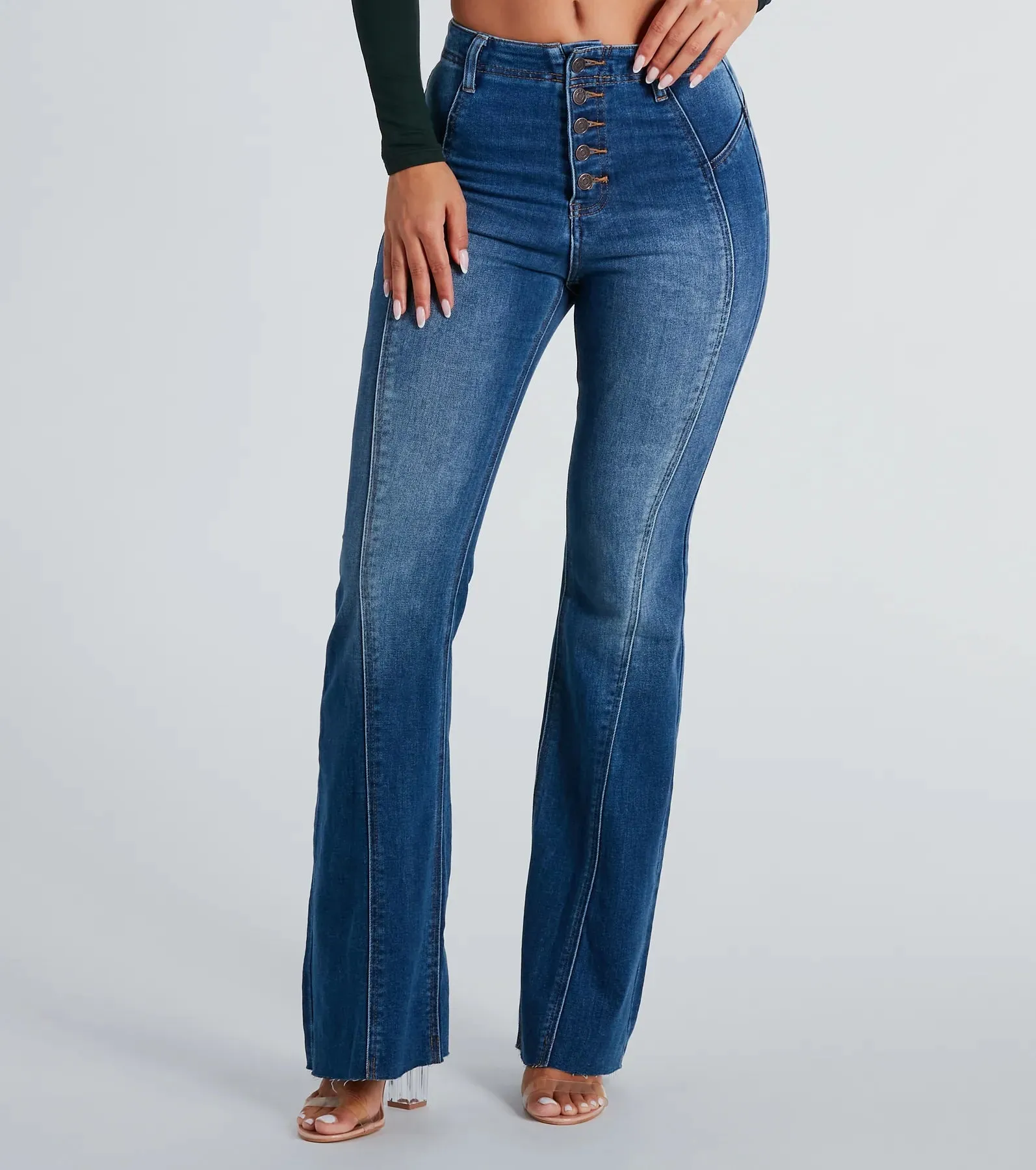 All Buttoned Up High-Rise Flare Denim Jeans