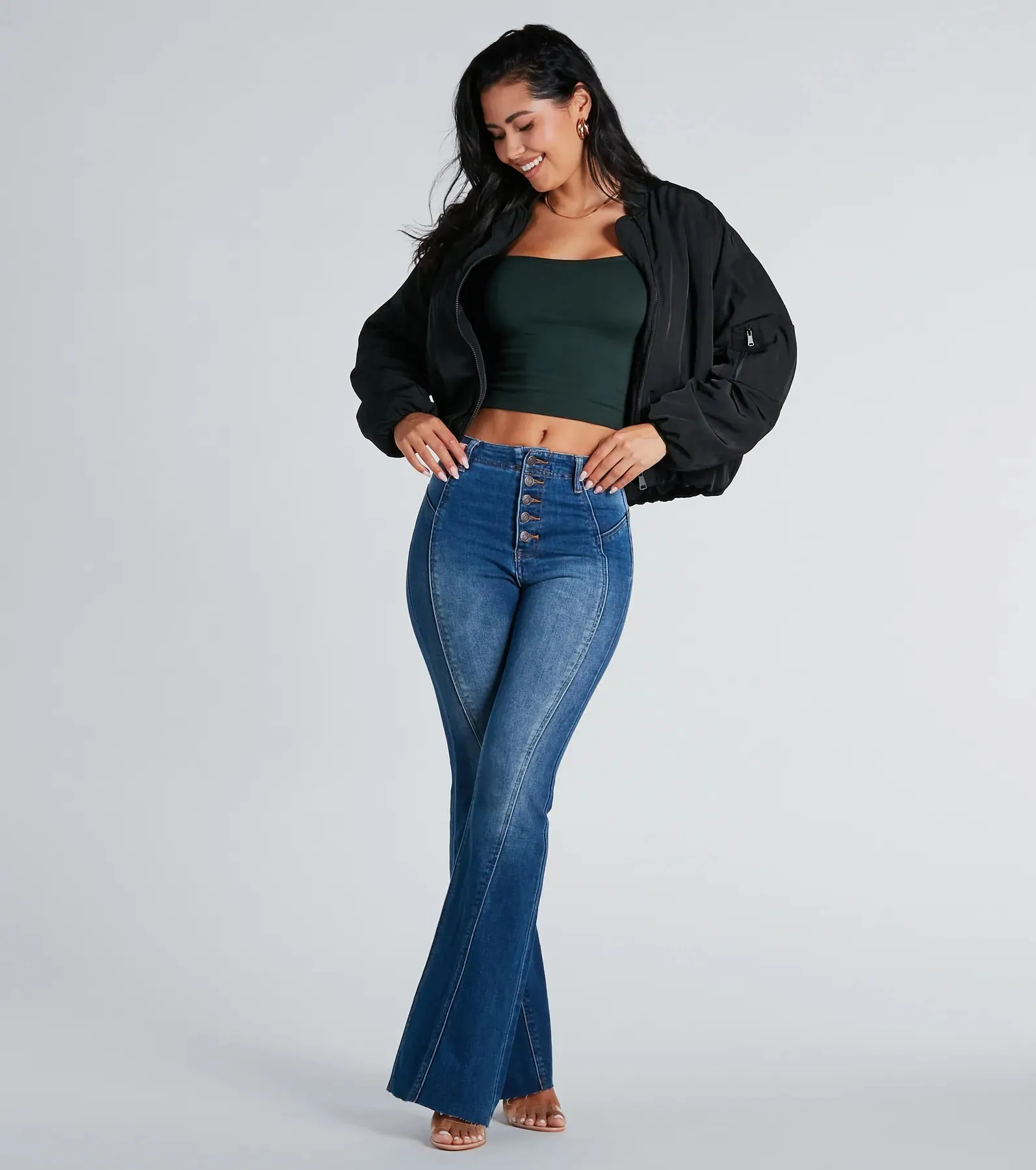 All Buttoned Up High-Rise Flare Denim Jeans