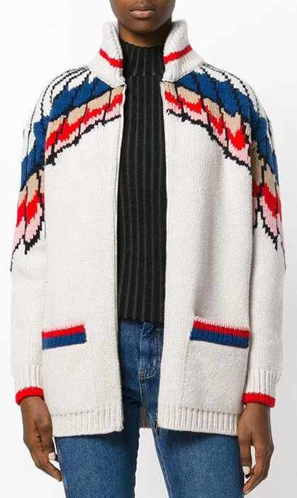 'All is Love' Feather Print Zipper Cardigan