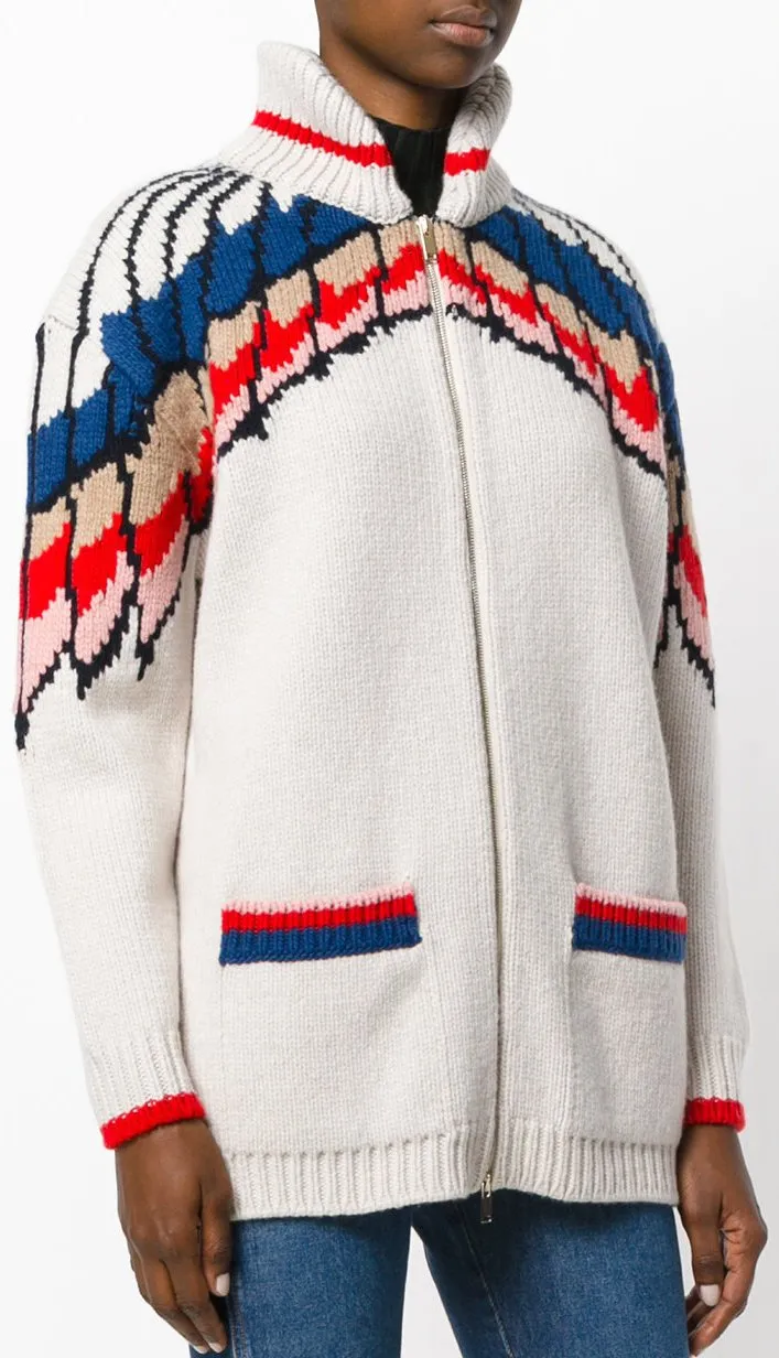 'All is Love' Feather Print Zipper Cardigan