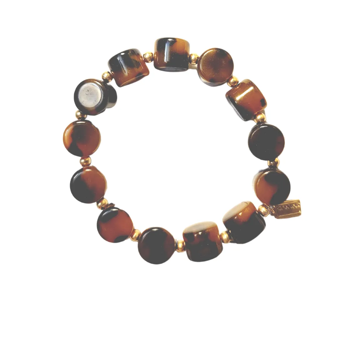 Angie Resin Chunky Bead Stretch Bracelet In Tortoise