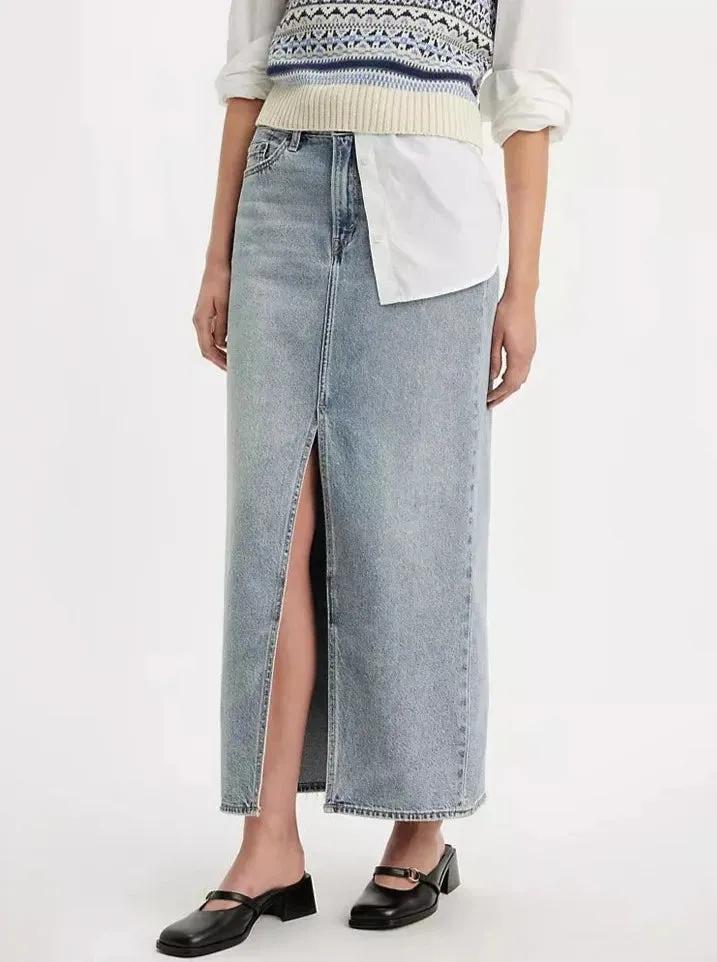 ANKLE COLUMN SKIRT | PLEASE HOLD-BLUE