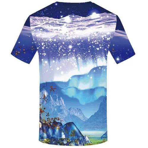 Aurora T shirts Men Northern Lights T shirts Funny Mountain Tshirts Cool Russia T-shirts 3d Colorful T-shirts Graphic