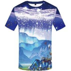 Aurora T shirts Men Northern Lights T shirts Funny Mountain Tshirts Cool Russia T-shirts 3d Colorful T-shirts Graphic