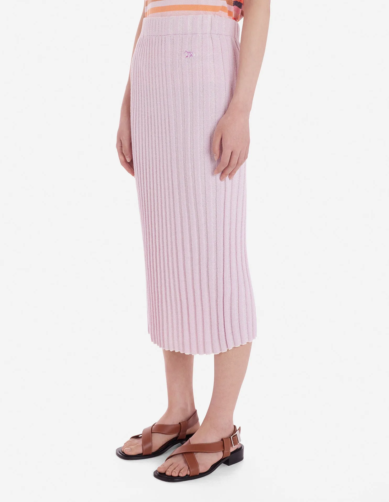 Baby Fox Patch Ribbed Midi Skirt Lilac