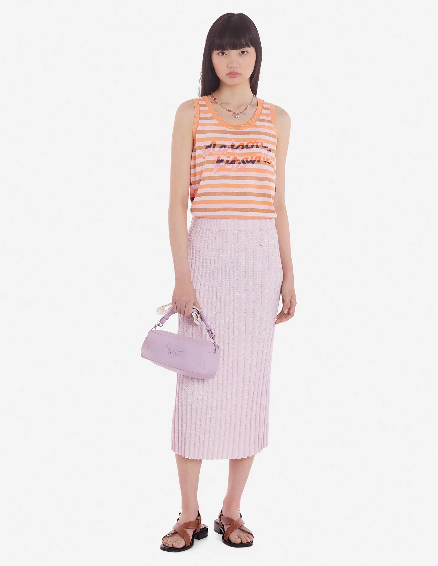 Baby Fox Patch Ribbed Midi Skirt Lilac