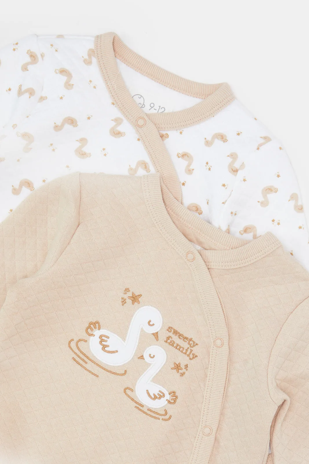 Baby White And Beige Printed Romper Set (Pack of 2)