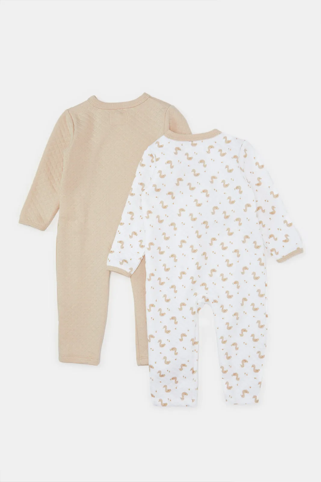 Baby White And Beige Printed Romper Set (Pack of 2)