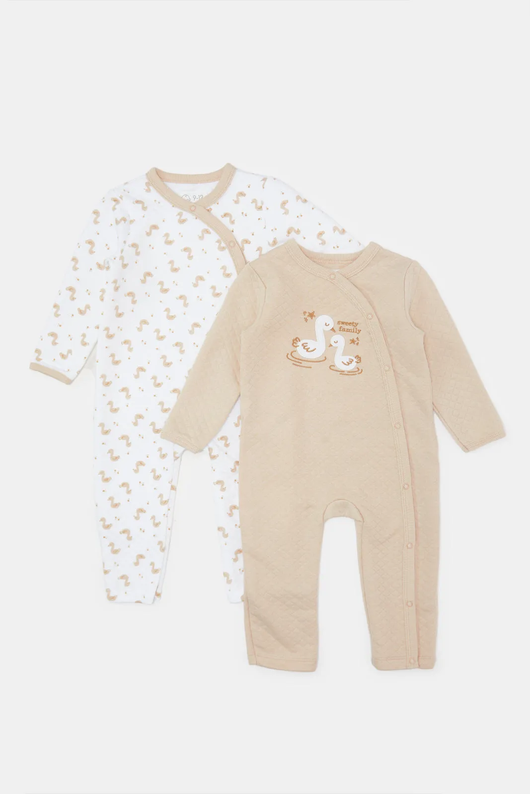 Baby White And Beige Printed Romper Set (Pack of 2)