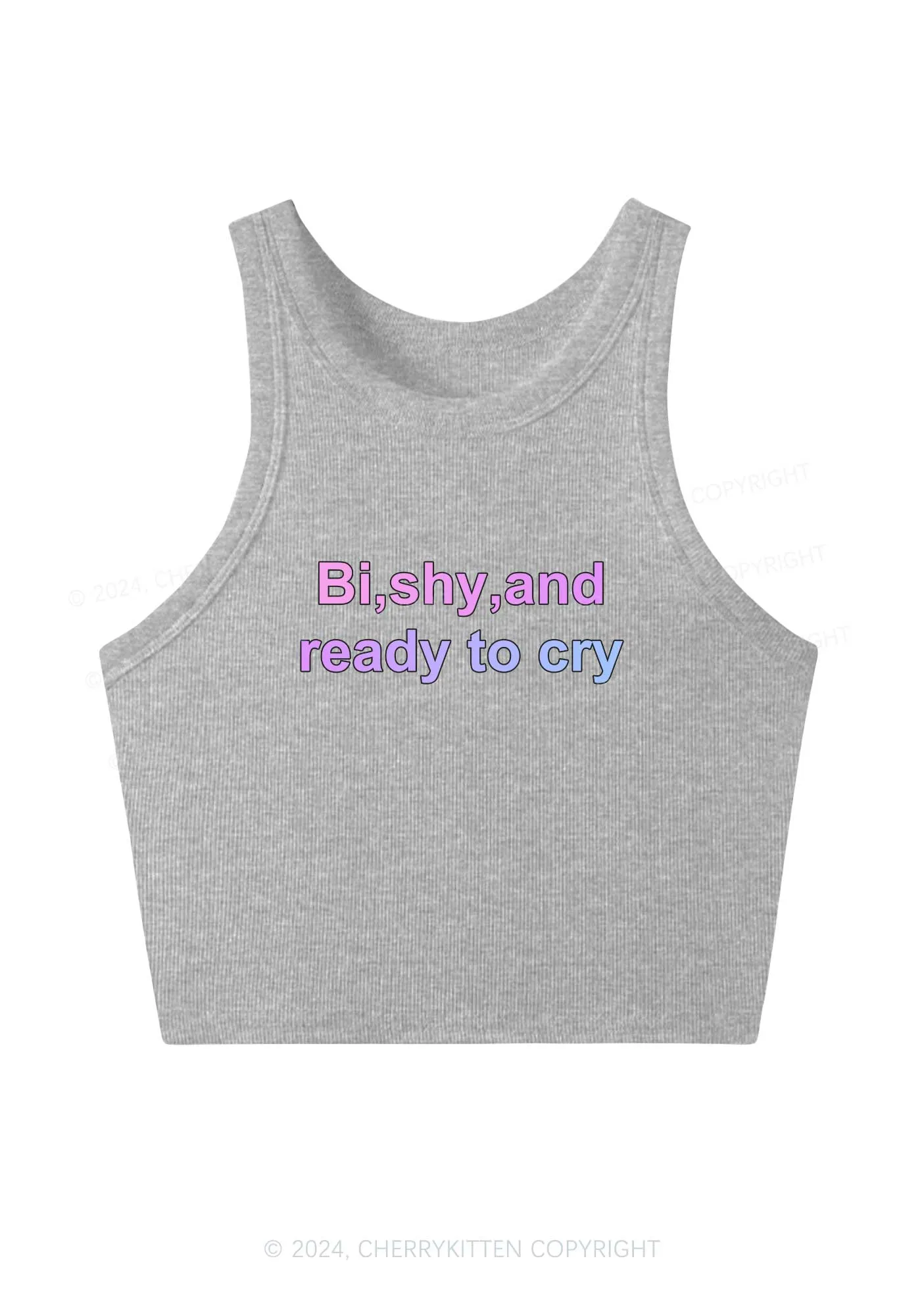 Bi Shy And Ready To Cry Y2K Crop Tank Top Cherrykitten