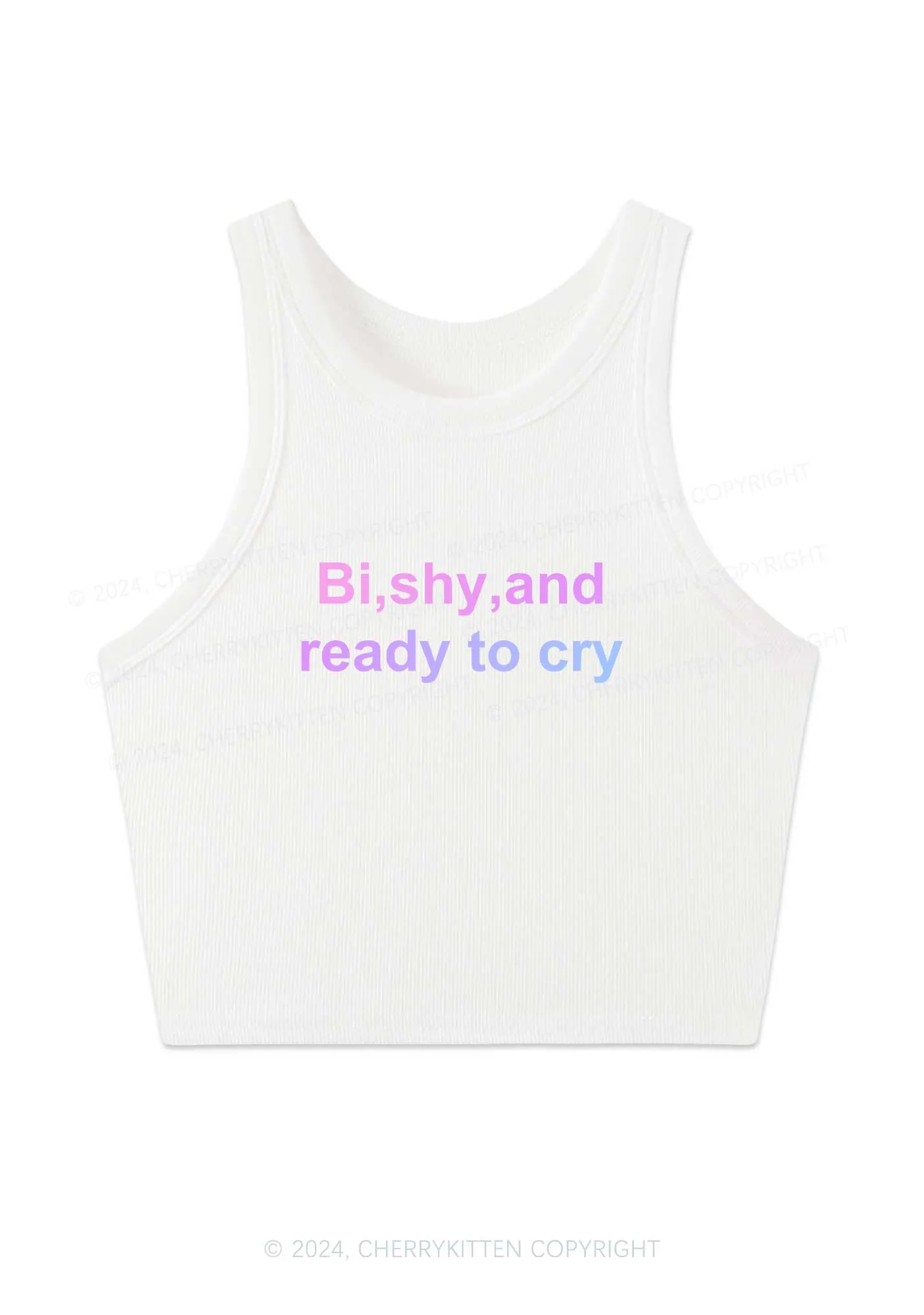 Bi Shy And Ready To Cry Y2K Crop Tank Top Cherrykitten