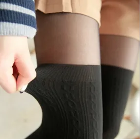 Black Knit / Sheer Faux Stocking Tights