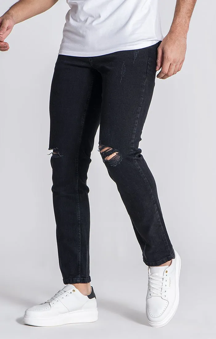 Black Straight-Leg Ripped Jeans