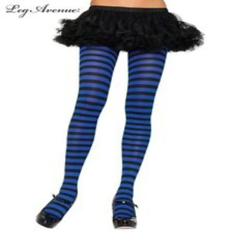 Black/Royal Blue Nylon Stripe Tights - OS