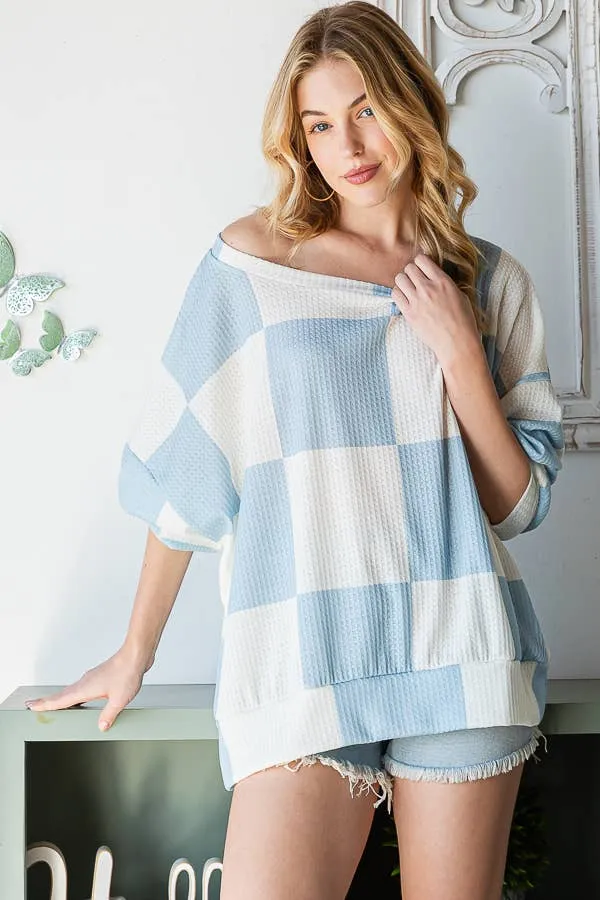 Blue Checkered Oversized Sweatshirt