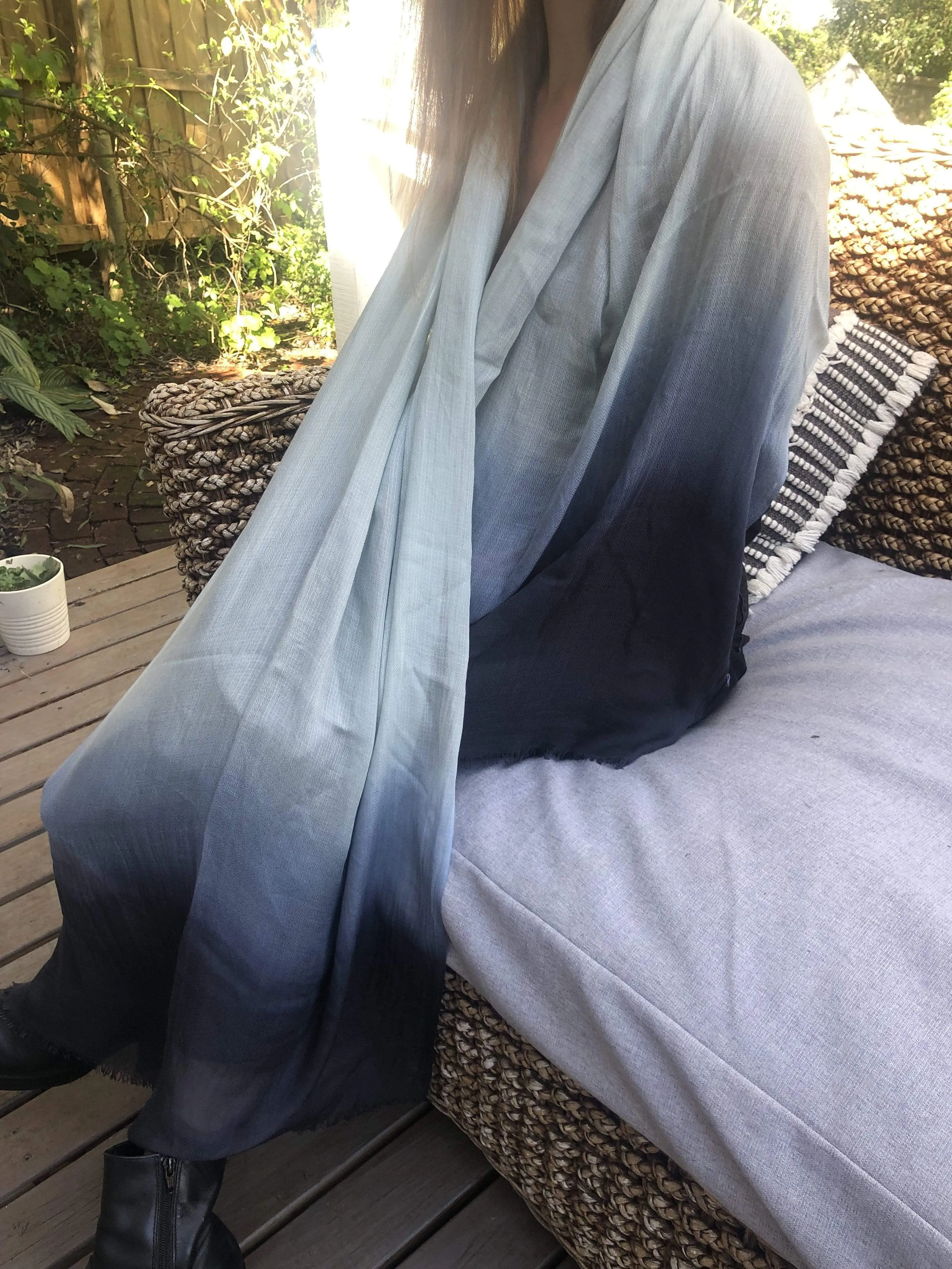 Blue Cotton Luxury Scarf - Ombre - Blue Serenity