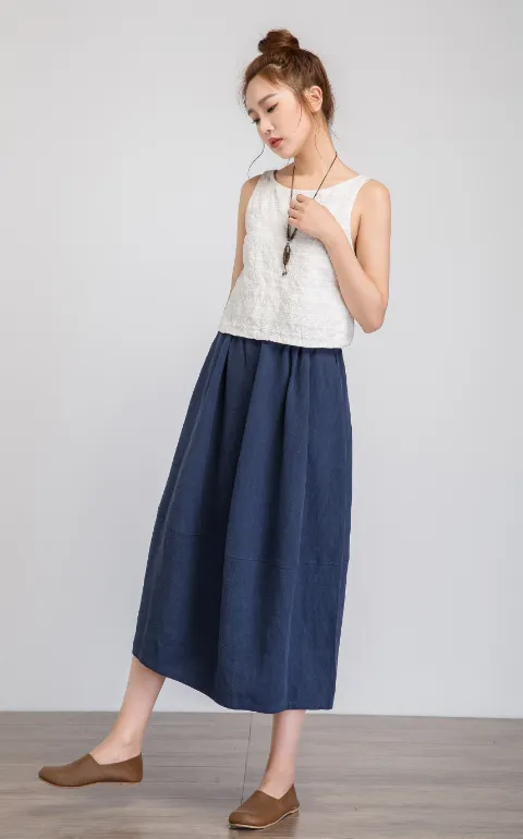 blue midi skirt, midi linen skirt, blue skirt, summer skirt, womens skirt 1925#