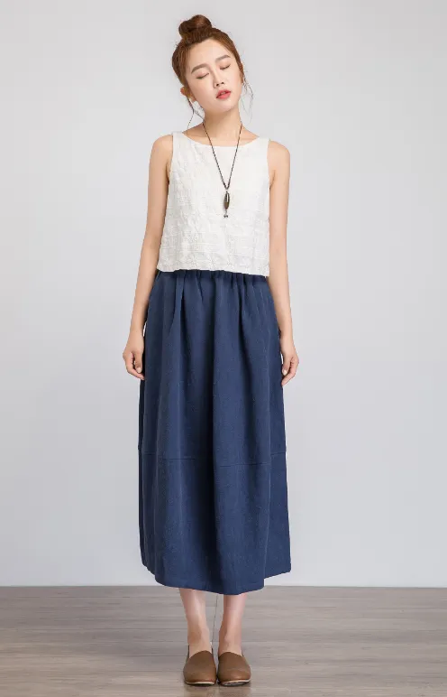 blue midi skirt, midi linen skirt, blue skirt, summer skirt, womens skirt 1925#