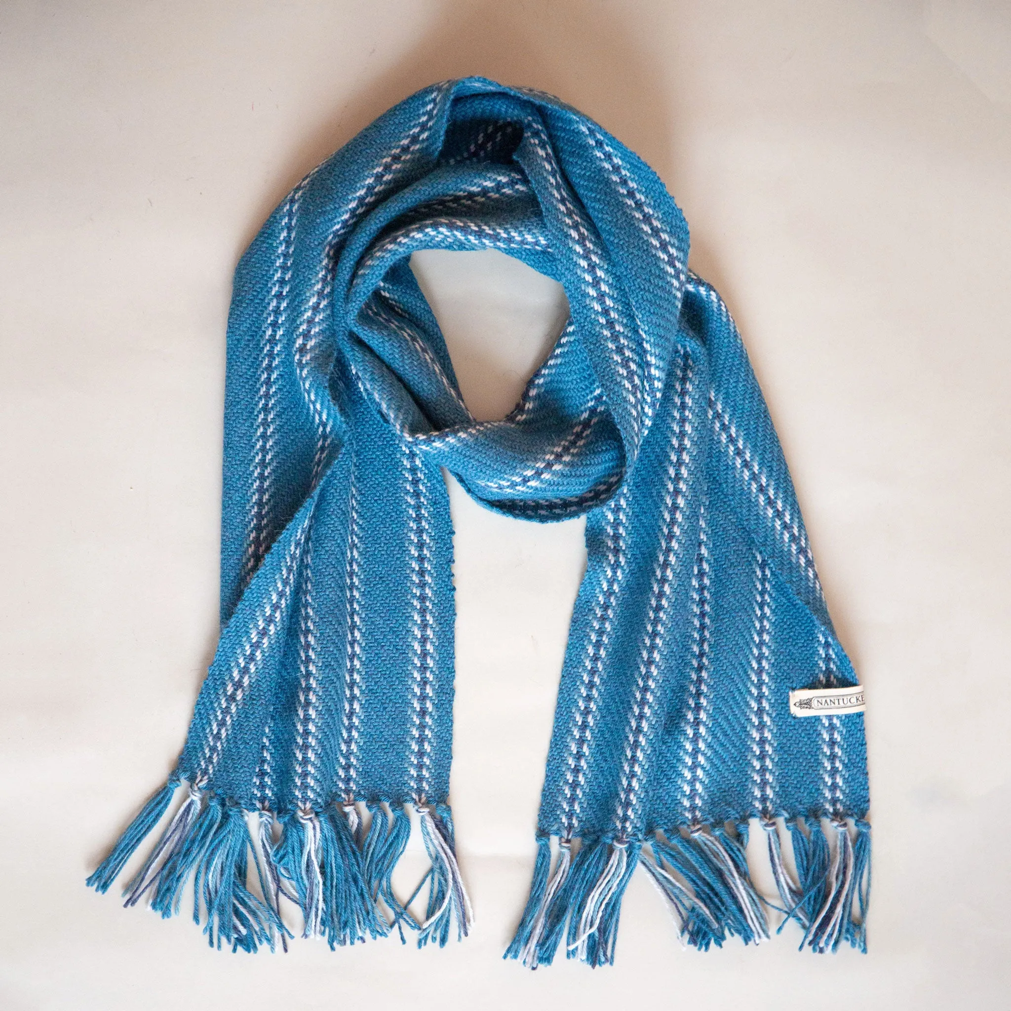 Blue Ticking Stripe Handwoven Alpaca Scarf