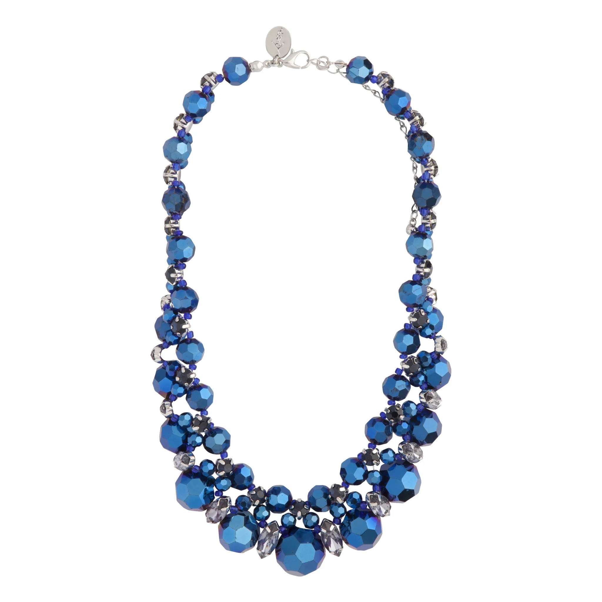 Blue Two Row Graduating Facet Collar Necklace