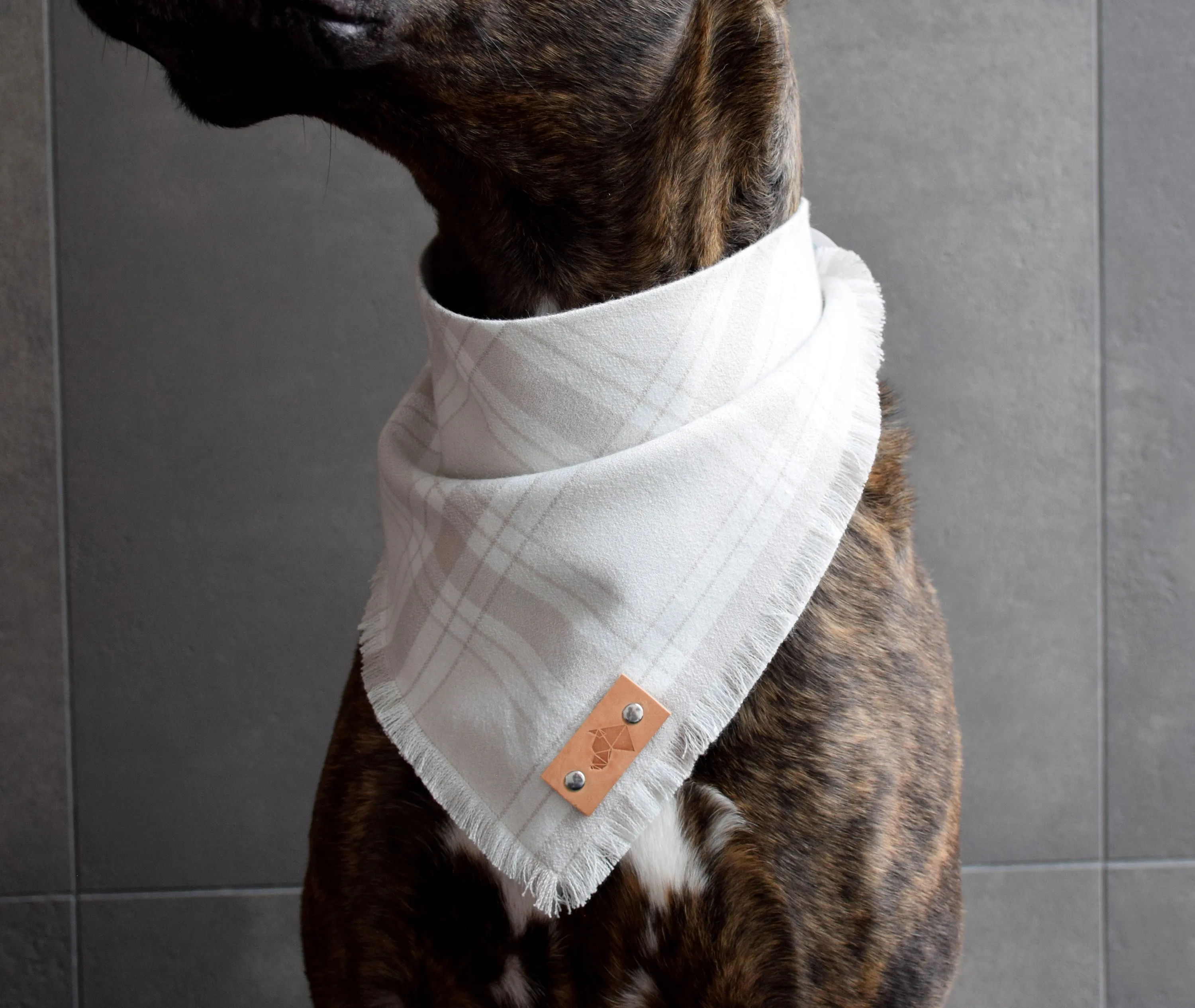 BONE Fringed Flannel Dog Bandana - Snap/Tie On Cotton Scarf