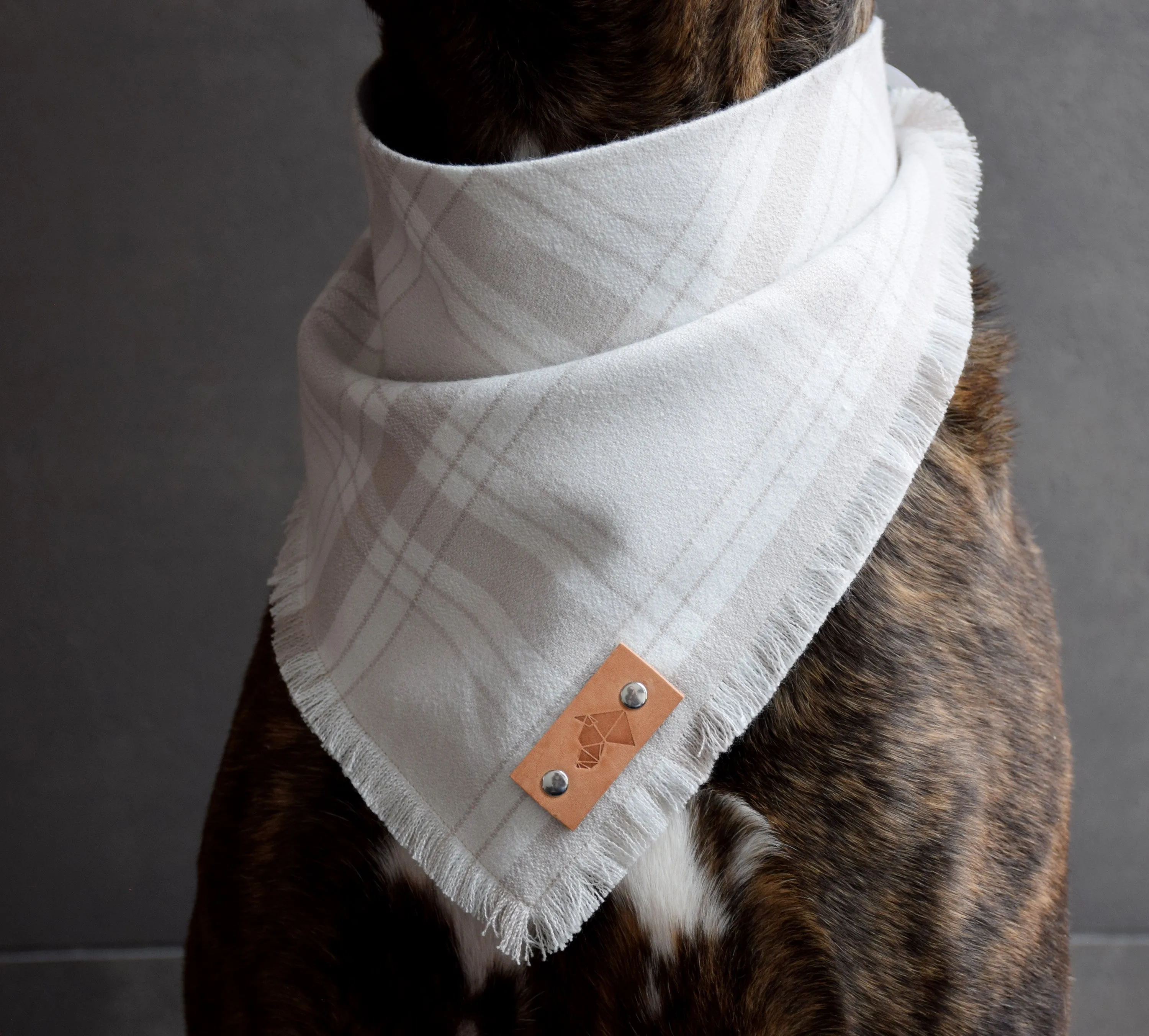 BONE Fringed Flannel Dog Bandana - Snap/Tie On Cotton Scarf