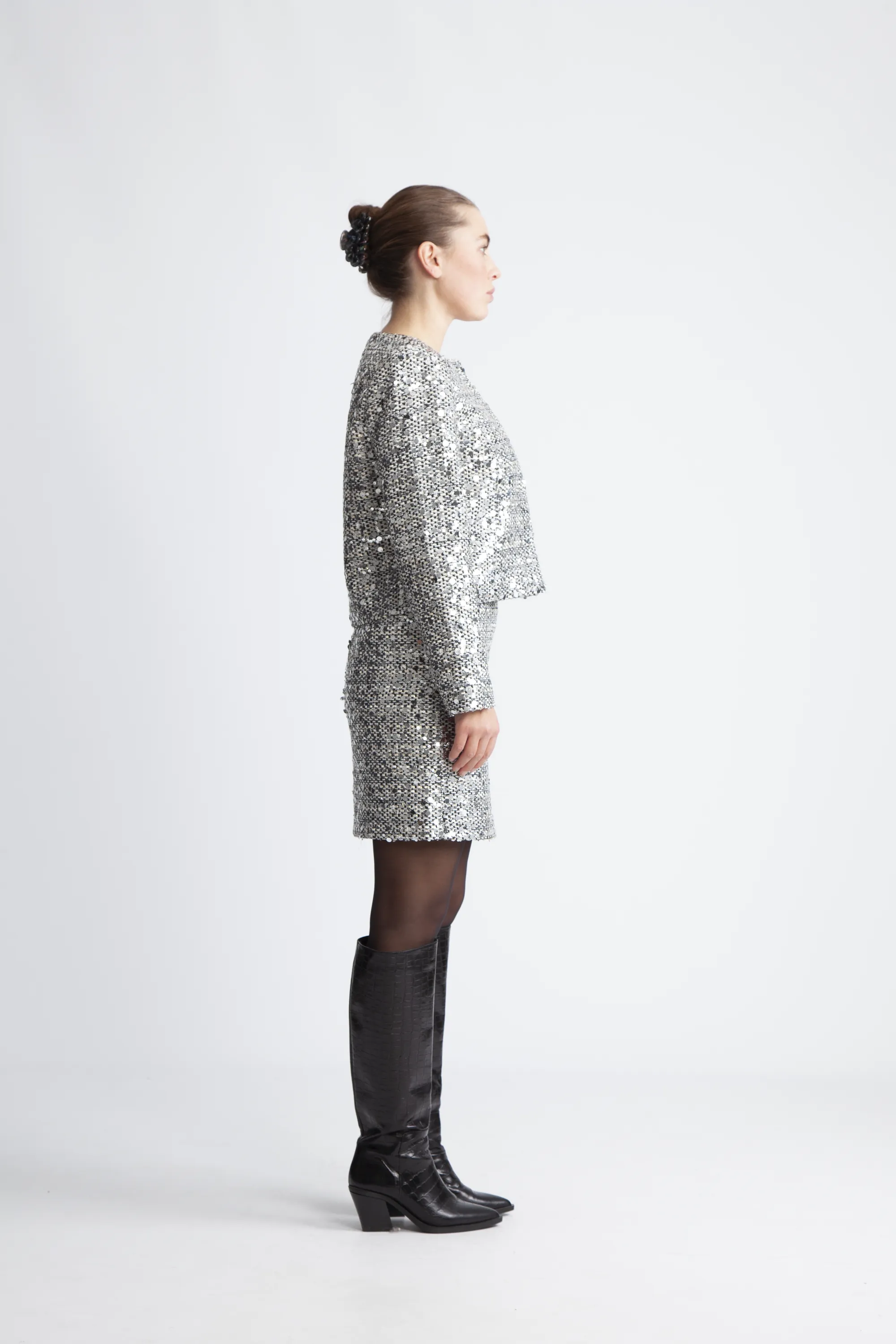 Bouclecc Sequin Cocktail Jacket - White Black