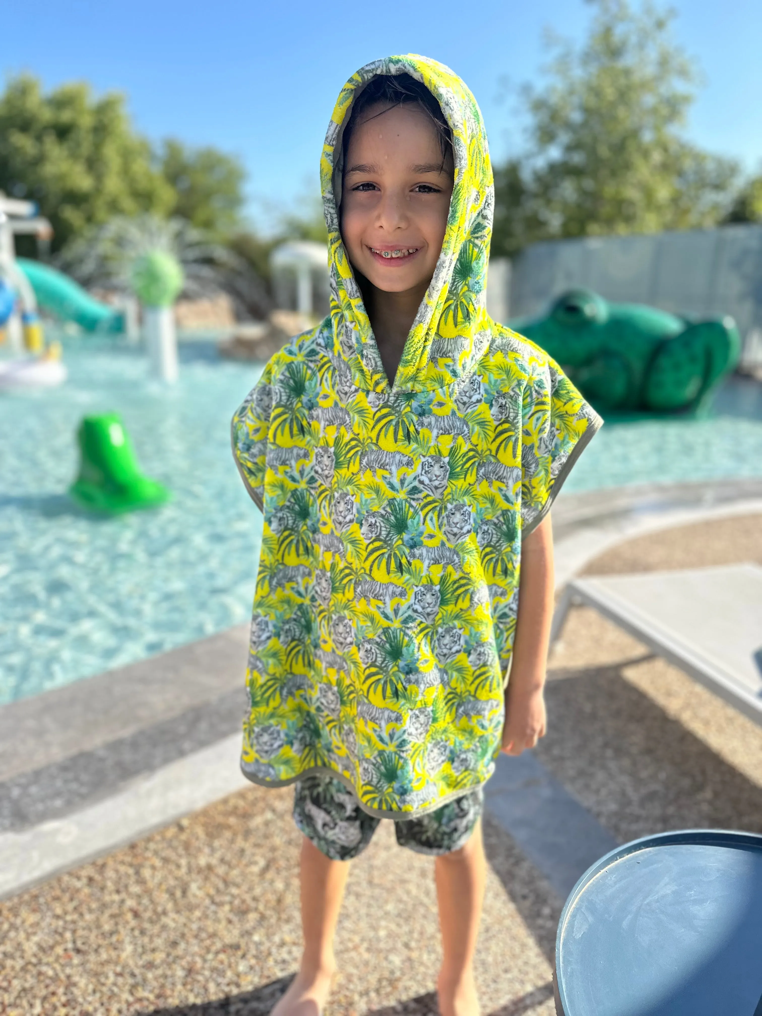 BOY'S HOODED TERRY PONCHO JUNGLE YELLOW