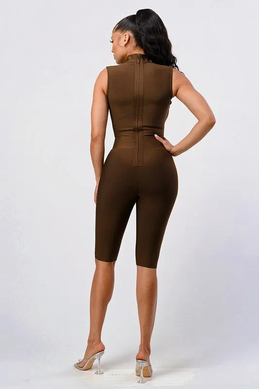 Brown Criss Coss Cut-Out Midi Length Romper