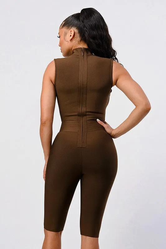 Brown Criss Coss Cut-Out Midi Length Romper