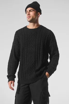 Cable Knit Crew Neck Sweater - Black