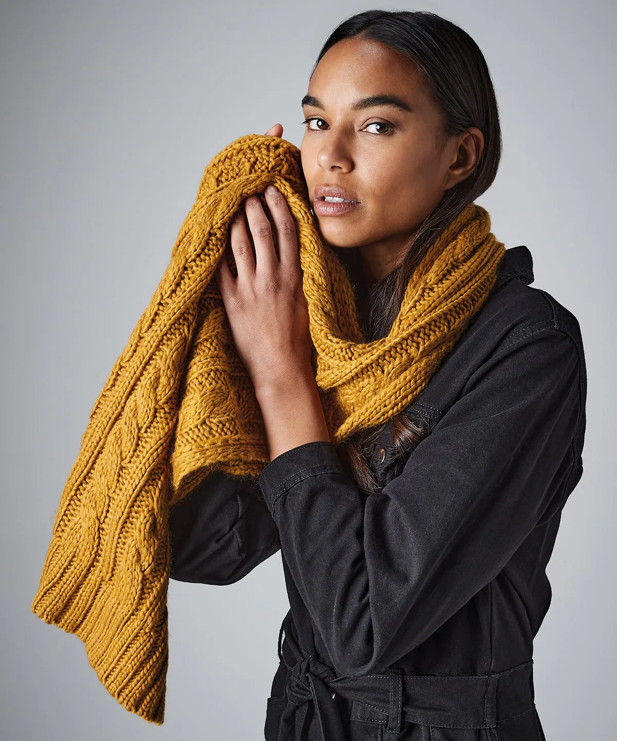 Cable knit melange scarf | Light Grey