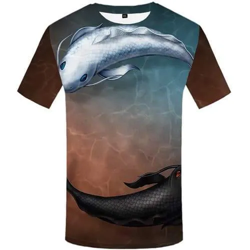 Carp T-shirt Men Fish Tshirt Printed Animal Tshirts Cool Tropical Tshirt Anime Yinyang T-shirts Graphic Short Sleeve Hip hop