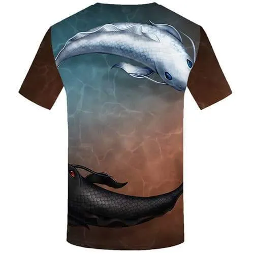 Carp T-shirt Men Fish Tshirt Printed Animal Tshirts Cool Tropical Tshirt Anime Yinyang T-shirts Graphic Short Sleeve Hip hop