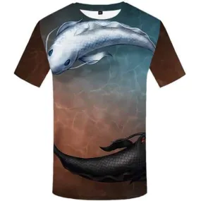 Carp T-shirt Men Fish Tshirt Printed Animal Tshirts Cool Tropical Tshirt Anime Yinyang T-shirts Graphic Short Sleeve Hip hop