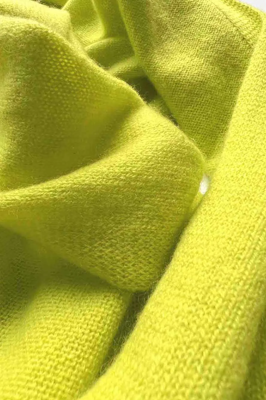 Cashmere hat and scarf set in neon yellow green