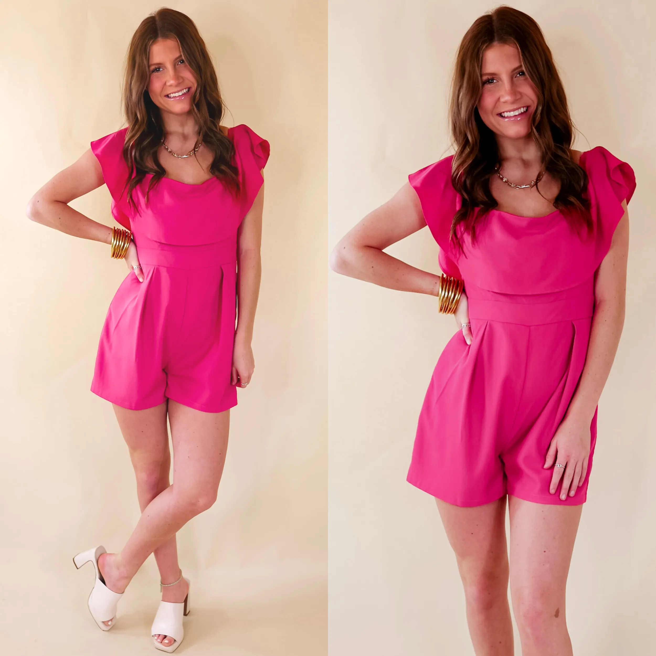 Charmingly Cute Ruffle Upper Romper in Pink