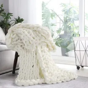 Chenille Chunky Knit Throw ~ Ivory