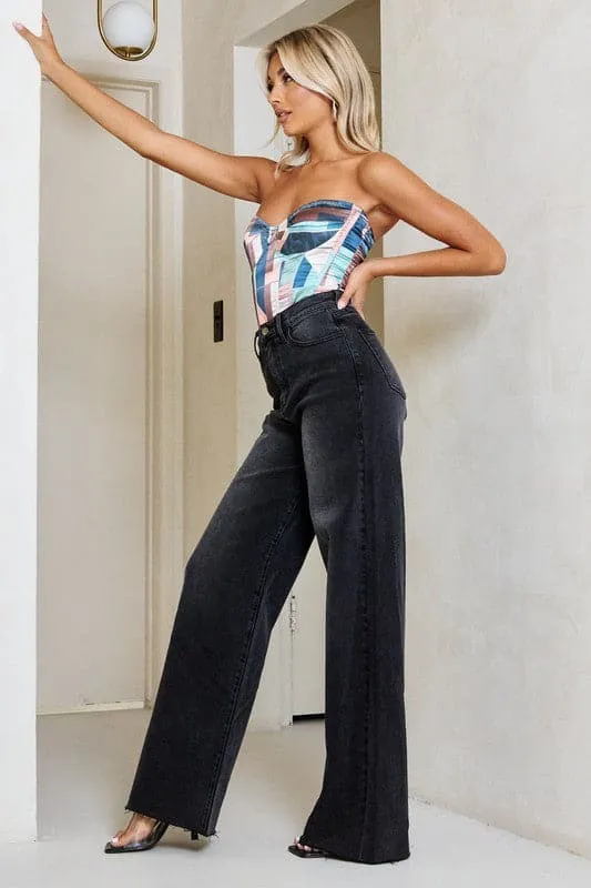 Chic High Waisted Black Baggy Jeans