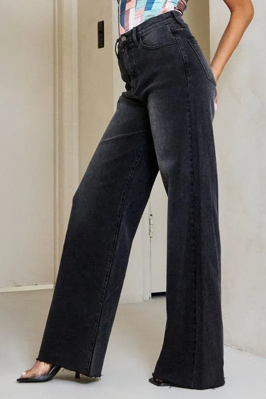 Chic High Waisted Black Baggy Jeans