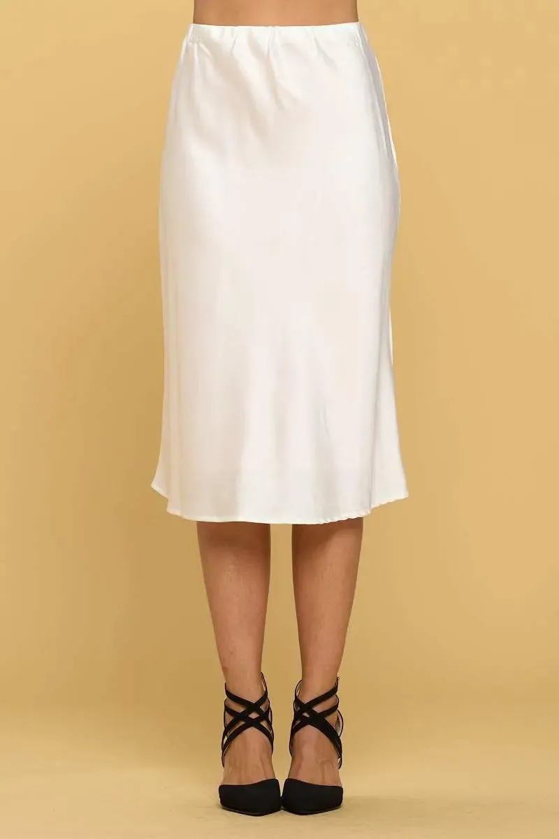 Chic Satin Midi Skirt with Comfort Stretch Waistband