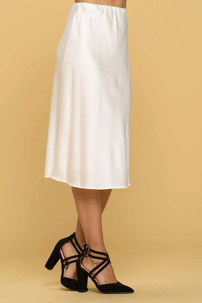 Chic Satin Midi Skirt with Comfort Stretch Waistband