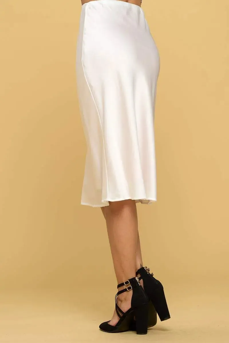 Chic Satin Midi Skirt with Comfort Stretch Waistband