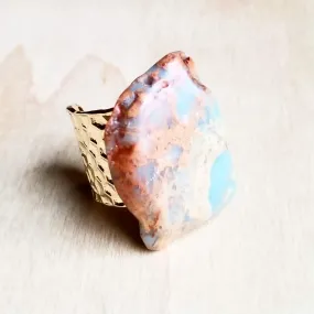 Chunky Aqua Terra Slab Cocktail Statement Ring 012r