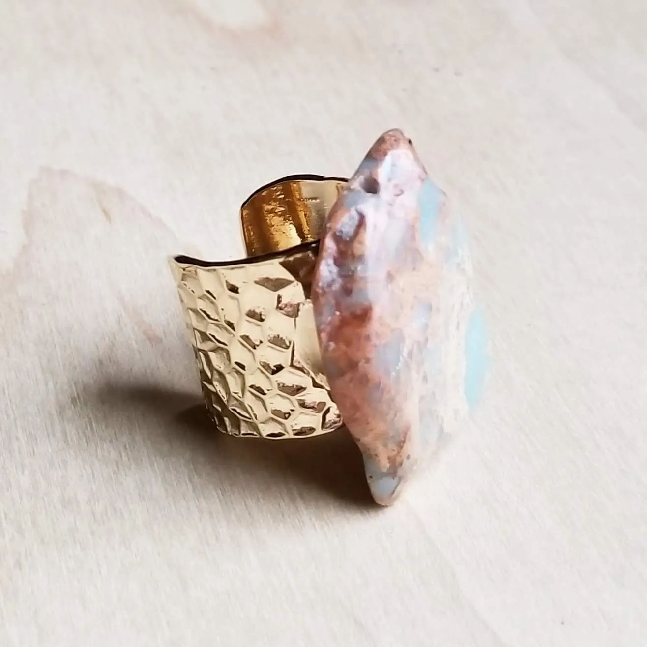 Chunky Aqua Terra Slab Cocktail Statement Ring 012r